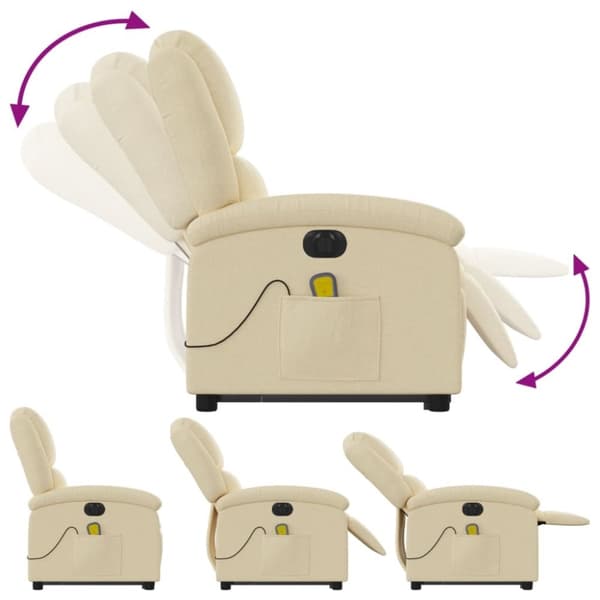 vidaXL Elektrisk massagefåtölj med uppresningshjälp gräddvit tyg