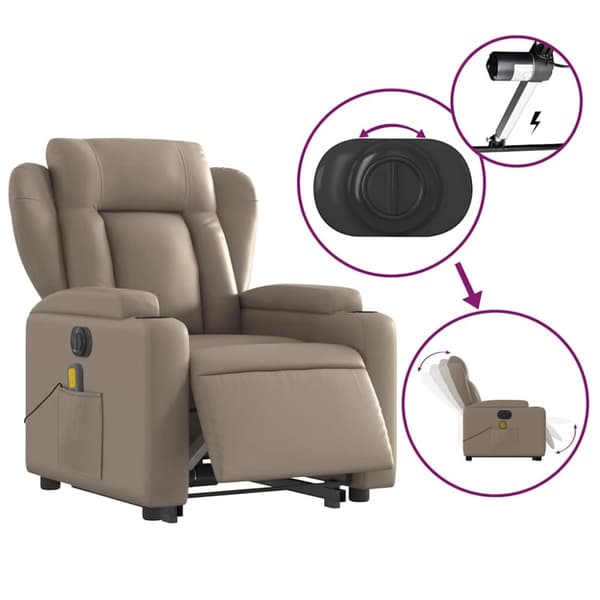 vidaXL Massagefåtölj med uppresningshjälp cappuccino konstläder