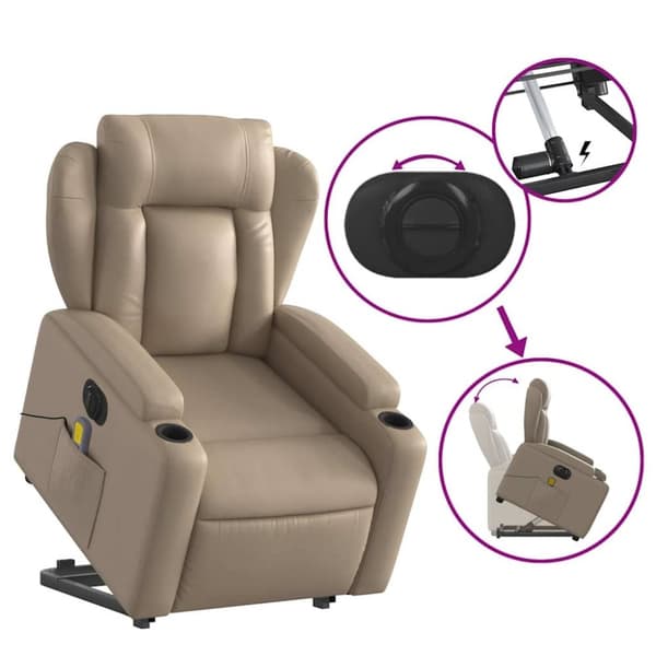 vidaXL Massagefåtölj med uppresningshjälp cappuccino konstläder