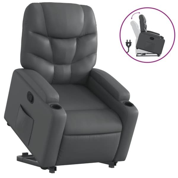 vidaXL Reclinerfåtölj med uppresningshjälp grå konstläder