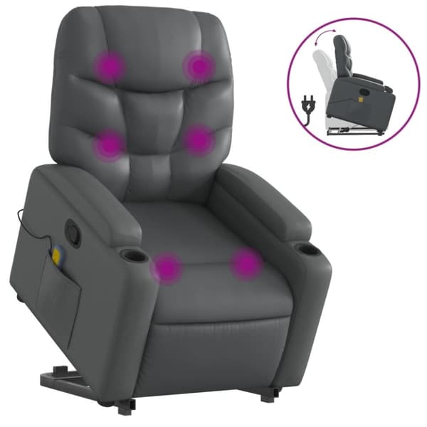 vidaXL Massagefåtölj med uppresningshjälp Grå konstläder