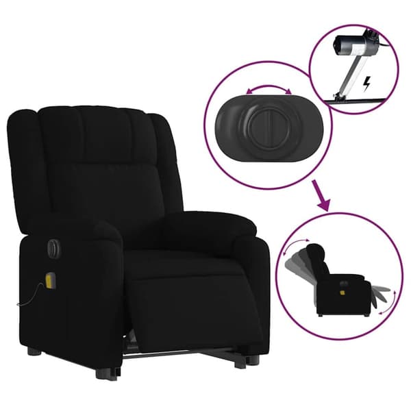 vidaXL Elektrisk massagefåtölj med uppresningshjälp svart tyg