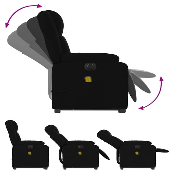 vidaXL Elektrisk massagefåtölj med uppresningshjälp svart tyg