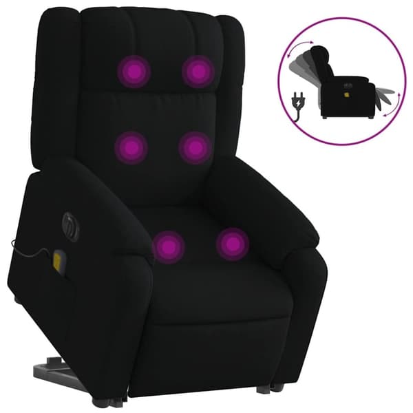 vidaXL Elektrisk massagefåtölj med uppresningshjälp svart tyg