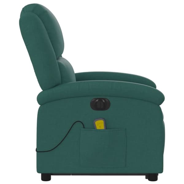vidaXL Elektrisk massagefåtölj med uppresningshjälp mörkgrön tyg
