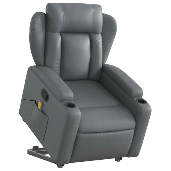 vidaXL Massagefåtölj med uppresningshjälp Grå konstläder