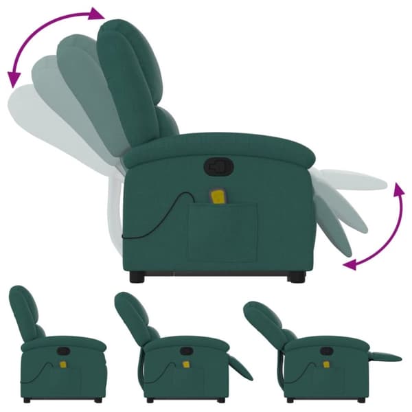 vidaXL Massagefåtölj med uppresningshjälp mörkgrön tyg