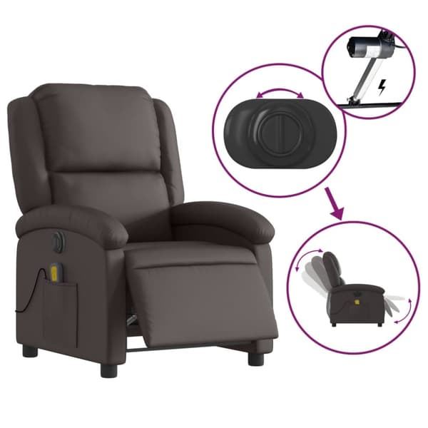 vidaXL Elektrisk massagefåtölj mörkbrun äkta läder