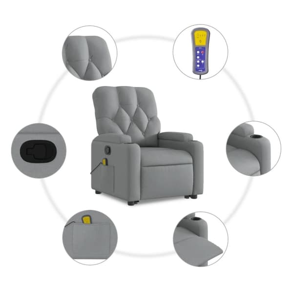 vidaXL massagestol med løftefunktion stof lysegrå