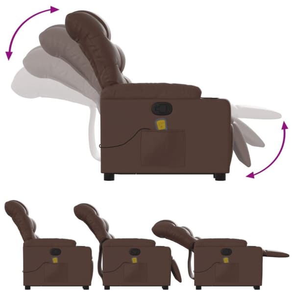 vidaXL Massagefåtölj med uppresningshjälp brun konstläder