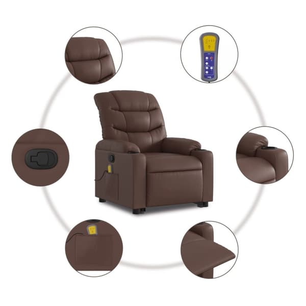 vidaXL Massagefåtölj med uppresningshjälp brun konstläder