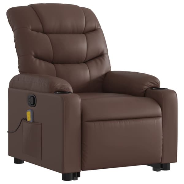 vidaXL Massagefåtölj med uppresningshjälp brun konstläder