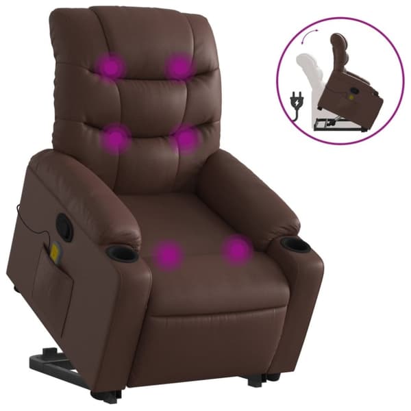 vidaXL Massagefåtölj med uppresningshjälp brun konstläder