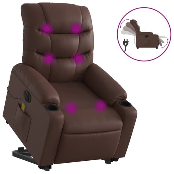 vidaXL Massagefåtölj med uppresningshjälp brun konstläder