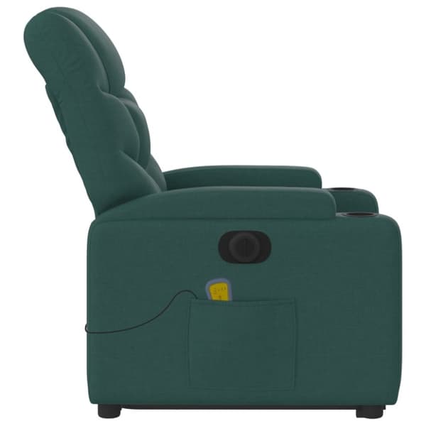vidaXL Elektrisk massagefåtölj med uppresningshjälp mörkgrön tyg