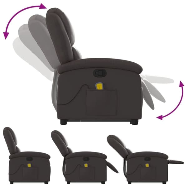 vidaXL massagestol med løftefunktion ægte læder mørkebrun