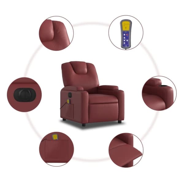 vidaXL Elektrisk massagefåtölj vinröd konstläder