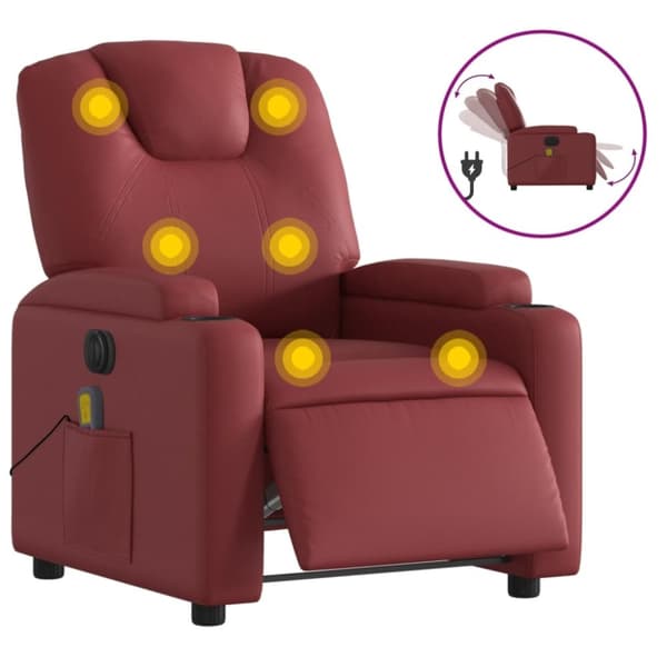 vidaXL Elektrisk massagefåtölj vinröd konstläder