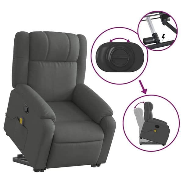 vidaXL Massagefåtölj med uppresningshjälp mörkgrå tyg