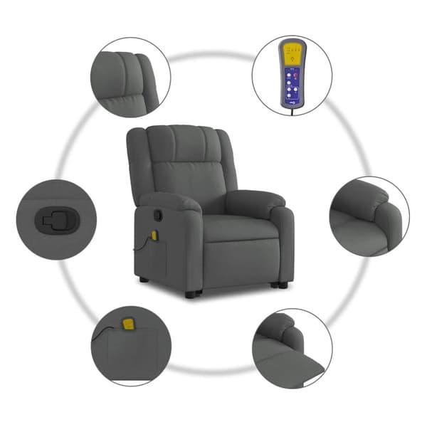 vidaXL Massagefåtölj med uppresningshjälp mörkgrå tyg