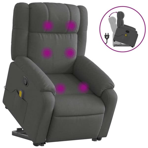 vidaXL Massagefåtölj med uppresningshjälp mörkgrå tyg