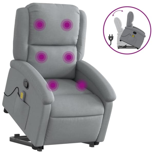 vidaXL Massagefåtölj med uppresningshjälp ljusgrå tyg
