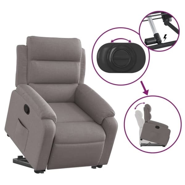 vidaXL Reclinerfåtölj med uppresningshjälp taupe tyg