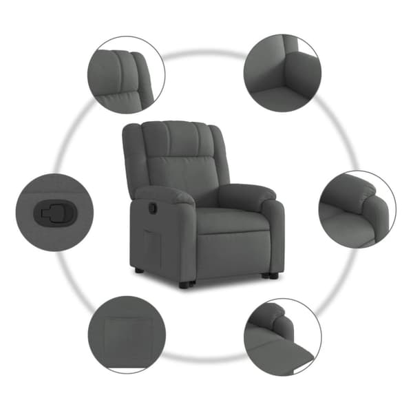 vidaXL Reclinerfåtölj med uppresningshjälp mörkgrå tyg