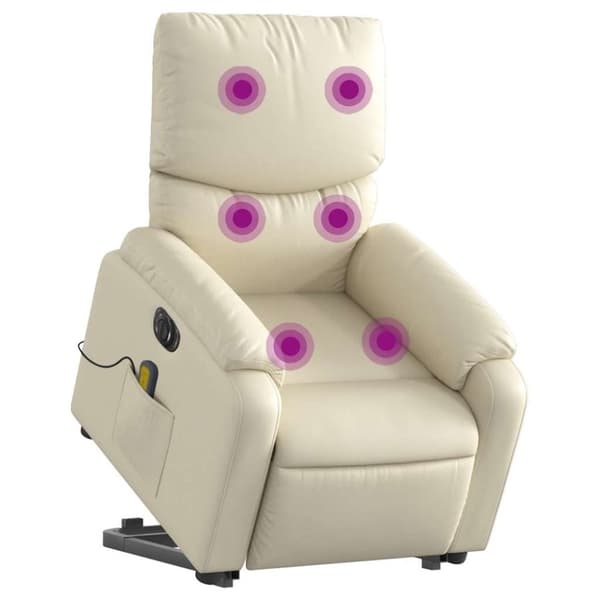 vidaXL Massagefåtölj med uppresningshjälp gräddvit konstläder