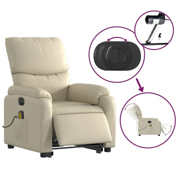 vidaXL Massagefåtölj med uppresningshjälp gräddvit konstläder