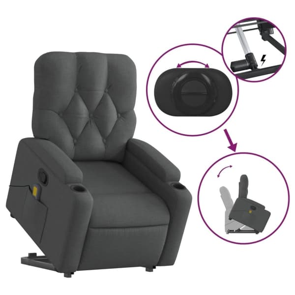 vidaXL Massagefåtölj med uppresningshjälp mörkgrå tyg
