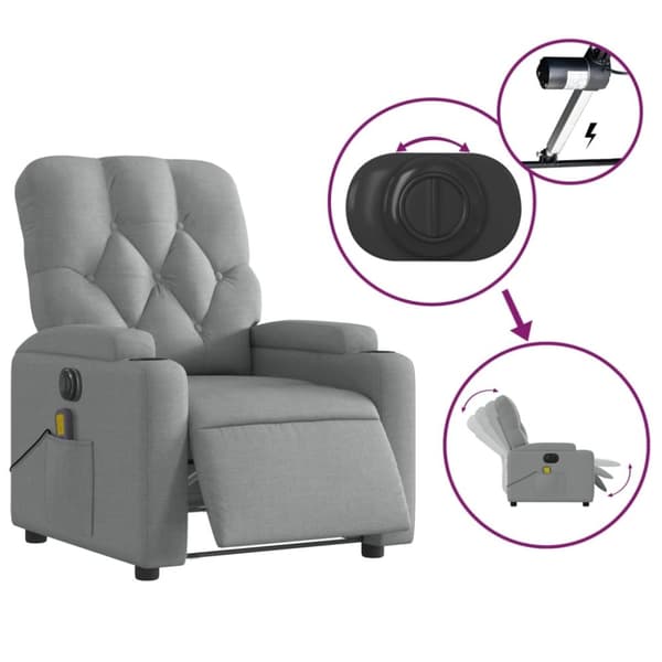vidaXL Elektrisk massagefåtölj ljusgrå tyg