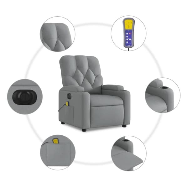 vidaXL Elektrisk massagefåtölj ljusgrå tyg