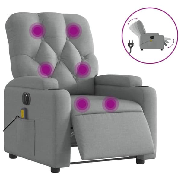 vidaXL Elektrisk massagefåtölj ljusgrå tyg