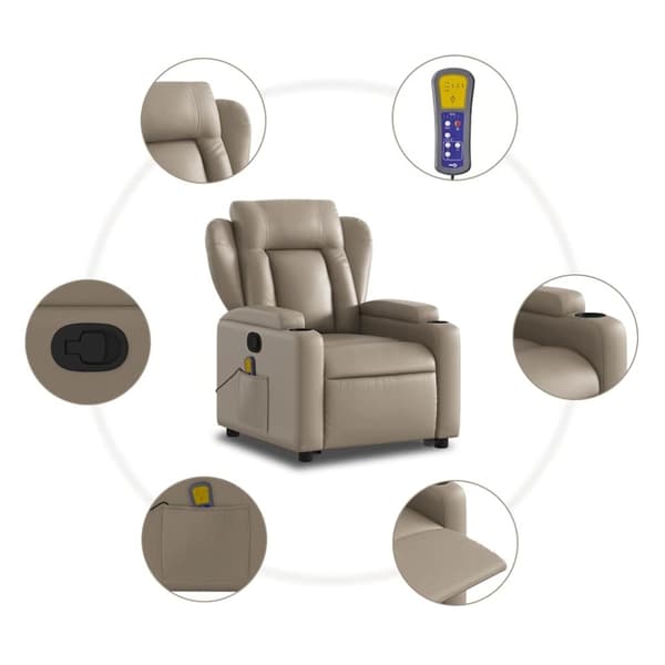 vidaXL Massagefåtölj med uppresningshjälp cappuccino konstläder