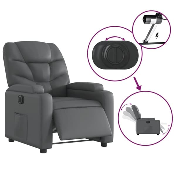 vidaXL Elektrisk reclinerfåtölj grå konstläder