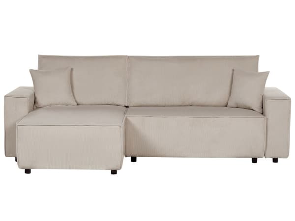 Höger hörnsoffa Beige tyg Cord Klädd med sovfunktion Utdragbar stoppad rygg