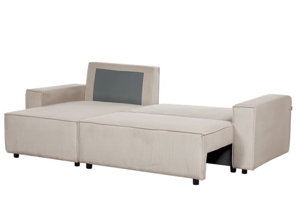 Höger hörnsoffa Beige tyg Cord Klädd med sovfunktion Utdragbar stoppad rygg