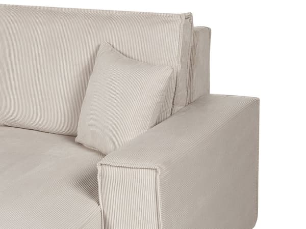 Höger hörnsoffa Beige tyg Cord Klädd med sovfunktion Utdragbar stoppad rygg