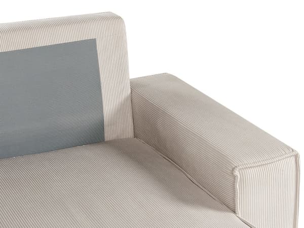 Höger hörnsoffa Beige tyg Cord Klädd med sovfunktion Utdragbar stoppad rygg