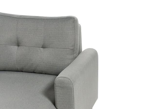 Kulmasohva harmaa kolmelle kangasverhoilu tikattu oikea vuodesohva skandinaavinen
