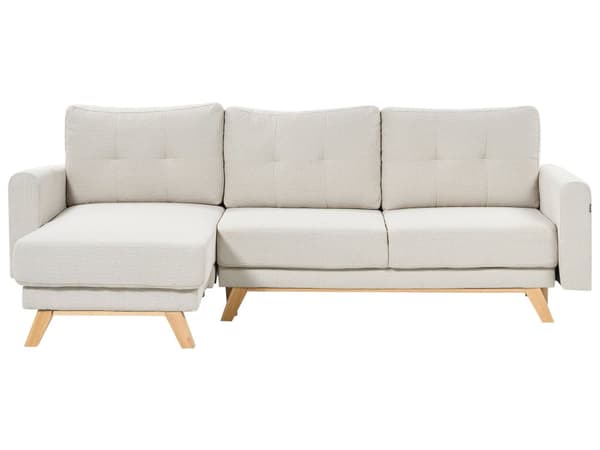 Høyre hjørnesofa Beige stoffpolstret med sovesofa med uttrekkbar ryggpute Treben