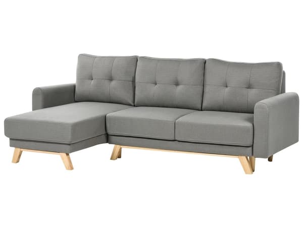 Høyre hjørnesofa Grå stoffpolstret med sovesofa med uttrekkbar ryggpute Treben