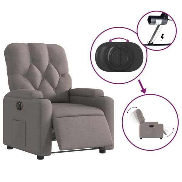 vidaXL Elektrisk reclinerfåtölj taupe tyg