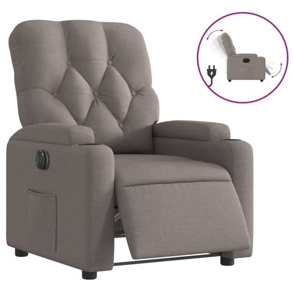 vidaXL Elektrisk reclinerfåtölj taupe tyg