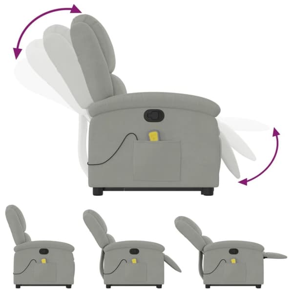 vidaXL Massagefåtölj med uppresningshjälp ljusgrå sammet