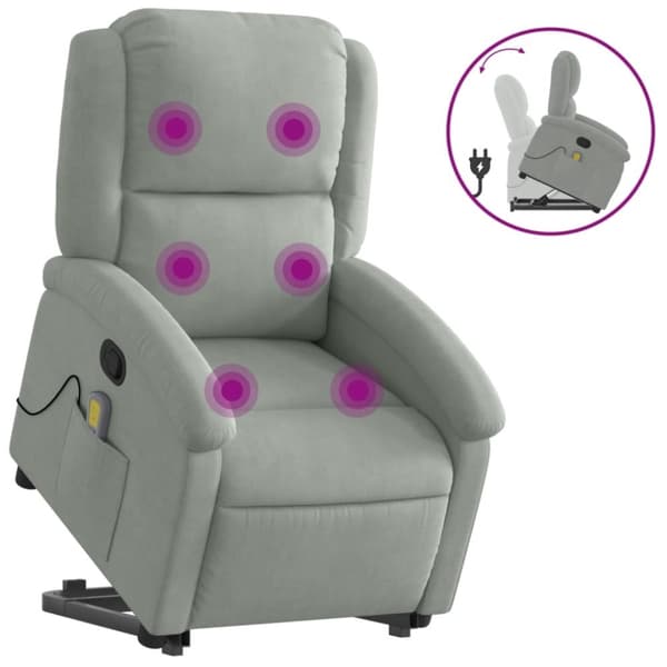 vidaXL Massagefåtölj med uppresningshjälp ljusgrå sammet