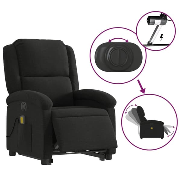 vidaXL elektrisk massagestol med løftefunktion stof sort
