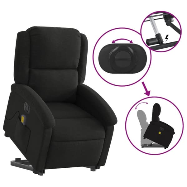 vidaXL elektrisk massagestol med løftefunktion stof sort