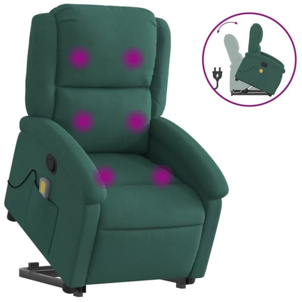 vidaXL Massagefåtölj med uppresningshjälp mörkgrön sammet